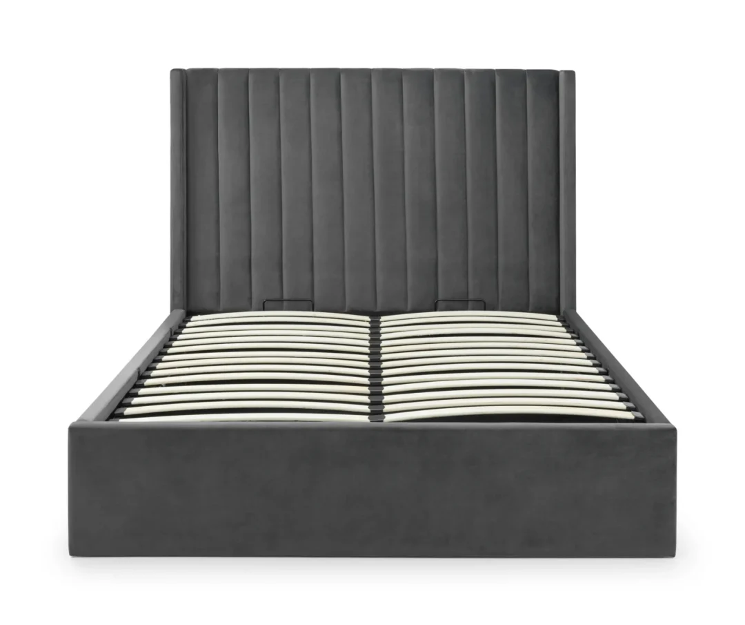 Grey bed slatted