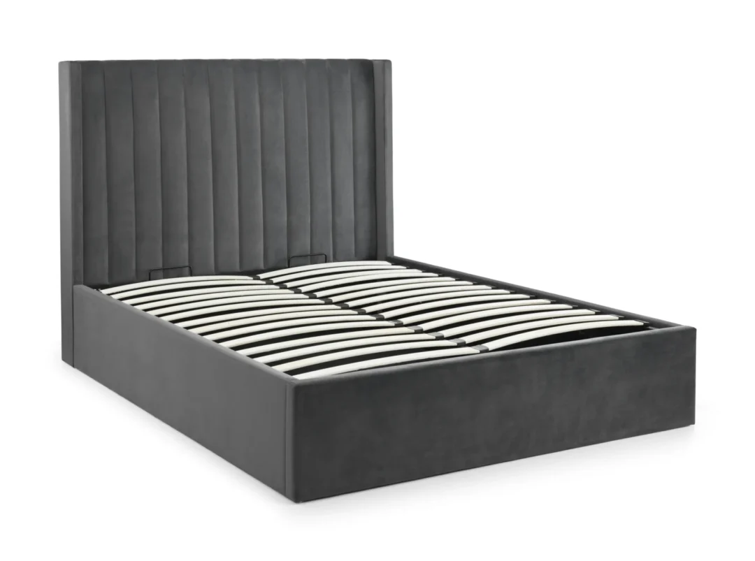 slatted Grey ottoman bed open