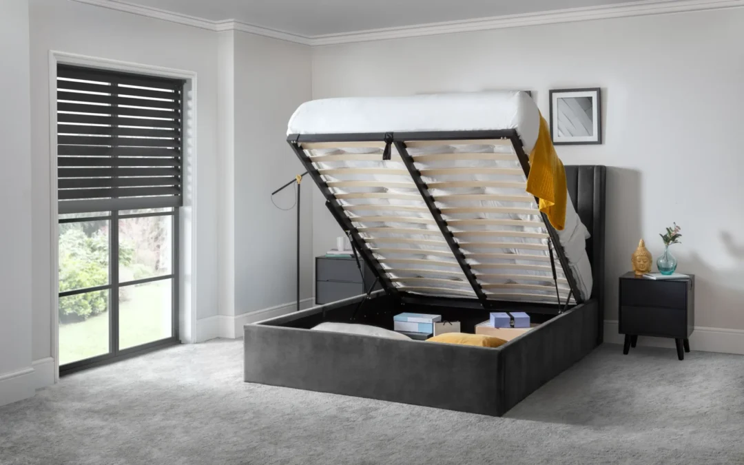 Grey ottoman bed open