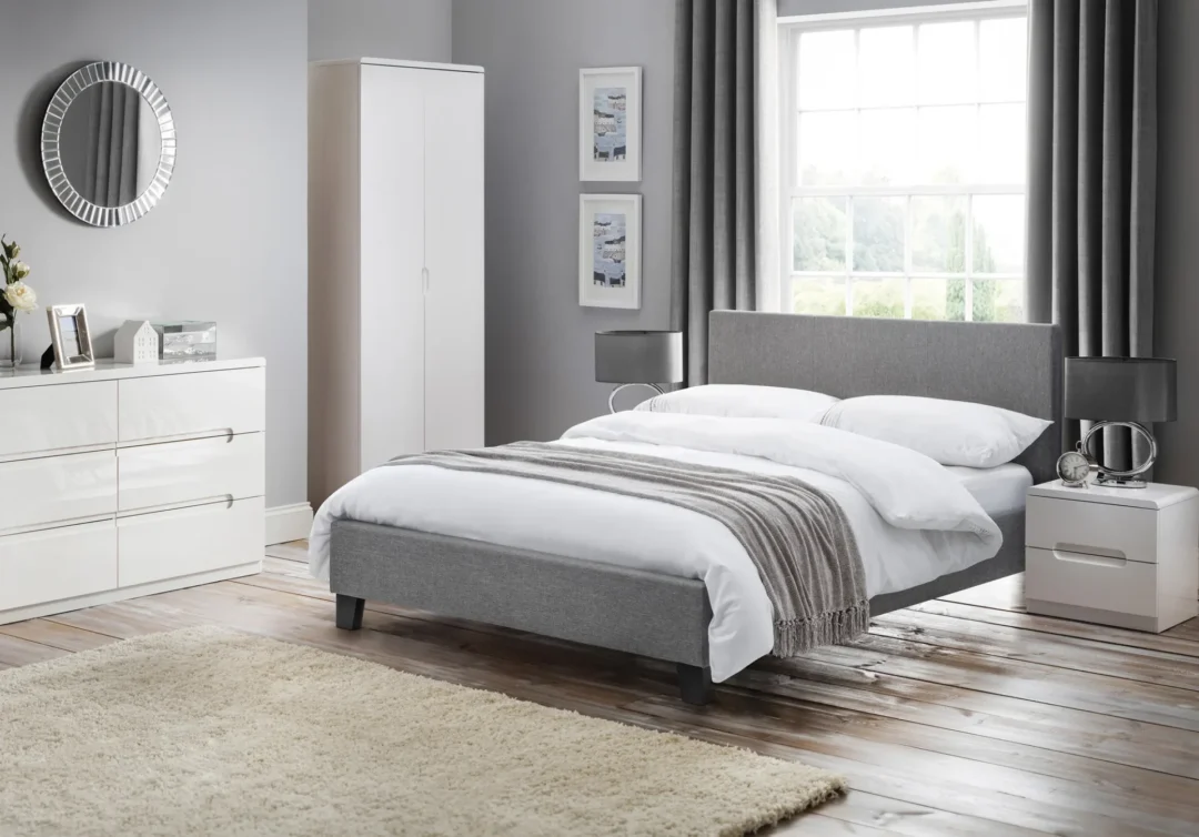 grey fabric bed